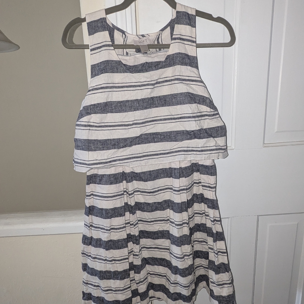 LOFT Navy and White Striped Dress